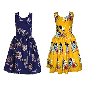 casual frock for baby girlsblue printed and olive printedpack of 2
