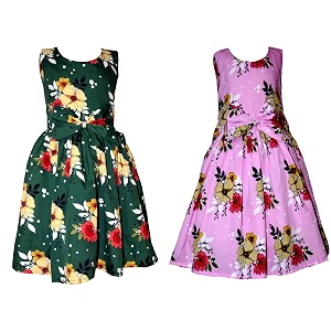 casual frock for baby girlsblue printed and olive printedpack of 2