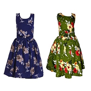 casual frock for baby girlsblue printed and olive printedpack of 2
