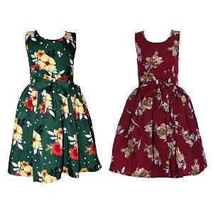 casual frock for baby girlsblue printed and olive printedpack of 2