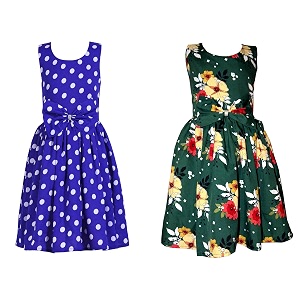 casual frock for baby girlsblue printed and olive printedpack of 2