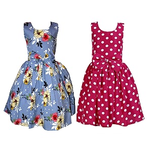 casual frock for baby girlsblue printed and olive printedpack of 2