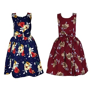 casual frock for baby girlsblue printed and olive printedpack of 2