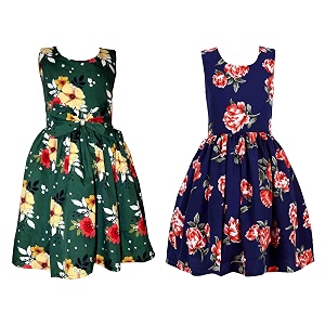 casual frock for baby girlsblue printed and olive printedpack of 2