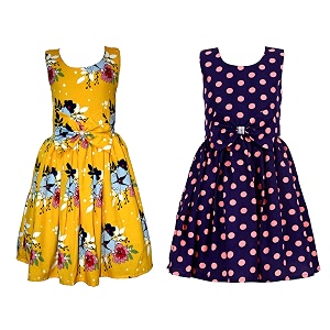 casual frock for baby girlsblue printed and olive printedpack of 2
