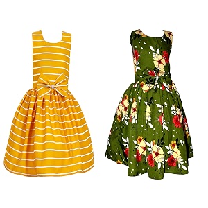 casual frock for baby girlsblue printed and olive printedpack of 2