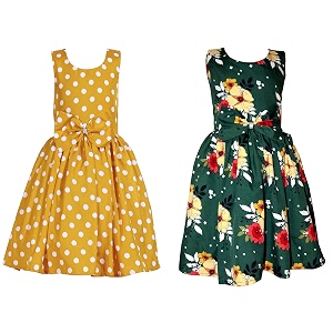 casual frock for baby girlsblue printed and olive printedpack of 2
