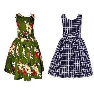 casual frock for baby girlsblue printed and olive printedpack of 2