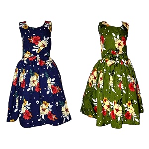 casual frock for baby girlsblue printed and olive printedpack of 2