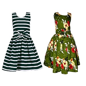 casual frock for baby girlsblue printed and olive printedpack of 2