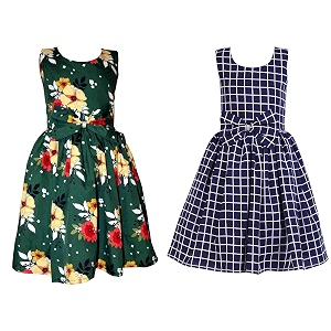 casual frock for baby girlsblue printed and olive printedpack of 2