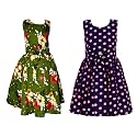 Casual Frock for Baby Girls,Blue Printed and Olive Printed,Pack of 2