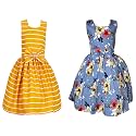 Casual Frock for Baby Girls,Blue Printed and Olive Printed,Pack of 2