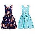Casual Frock for Baby Girls,Blue Printed and Olive Printed,Pack of 2