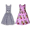Casual Frock for Baby Girls,Blue Printed and Olive Printed,Pack of 2