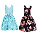 Casual Frock for Baby Girls,Blue Printed and Olive Printed,Pack of 2