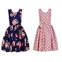 Casual Frock for Baby Girls,Blue Printed and Olive Printed,Pack of 2