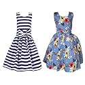 Casual Frock for Baby Girls,Blue Printed and Olive Printed,Pack of 2