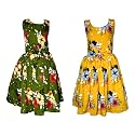 Casual Frock for Baby Girls,Blue Printed and Olive Printed,Pack of 2