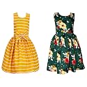 Casual Frock for Baby Girls,Blue Printed and Olive Printed,Pack of 2