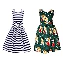 Casual Frock for Baby Girls,Blue Printed and Olive Printed,Pack of 2