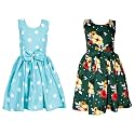 Casual Frock for Baby Girls,Blue Printed and Olive Printed,Pack of 2