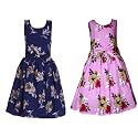 Casual Frock for Baby Girls,Blue Printed and Olive Printed,Pack of 2