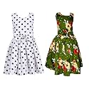Casual Frock for Baby Girls,Blue Printed and Olive Printed,Pack of 2