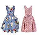 Casual Frock for Baby Girls,Blue Printed and Olive Printed,Pack of 2