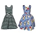 Casual Frock for Baby Girls,Blue Printed and Olive Printed,Pack of 2
