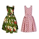 Casual Frock for Baby Girls,Blue Printed and Olive Printed,Pack of 2