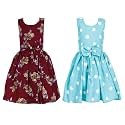 Casual Frock for Baby Girls,Blue Printed and Olive Printed,Pack of 2
