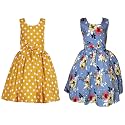 Casual Frock for Baby Girls,Blue Printed and Olive Printed,Pack of 2