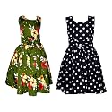 Casual Frock for Baby Girls,Blue Printed and Olive Printed,Pack of 2