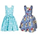Casual Frock for Baby Girls,Blue Printed and Olive Printed,Pack of 2