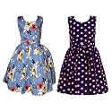 Casual Frock for Baby Girls,Blue Printed and Olive Printed,Pack of 2