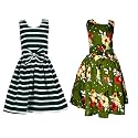 Casual Frock for Baby Girls,Blue Printed and Olive Printed,Pack of 2