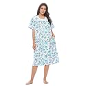 Casual Nights Women's Snap - Front House Dress Short Sleeve Woven Housecoat Duster Lounger Robe with Pockets