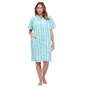 Casual Nights Women's Snap - Front House Dress Short Sleeve Woven Housecoat Duster Lounger Robe with Pockets