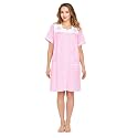 Casual Nights Women's Snap - Front House Dress Short Sleeve Woven Housecoat Duster Lounger Robe with Pockets
