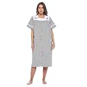 Casual Nights Women's Snap - Front House Dress Short Sleeve Woven Housecoat Duster Lounger Robe with Pockets