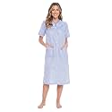 Casual Nights Women's Snap - Front House Dress Short Sleeve Woven Housecoat Duster Lounger Robe with Pockets