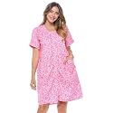 Casual Nights Women's Snap - Front House Dress Short Sleeve Woven Housecoat Duster Lounger Robe with Pockets