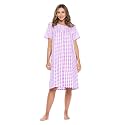 Casual Nights Women's Snap - Front House Dress Short Sleeve Woven Housecoat Duster Lounger Robe with Pockets