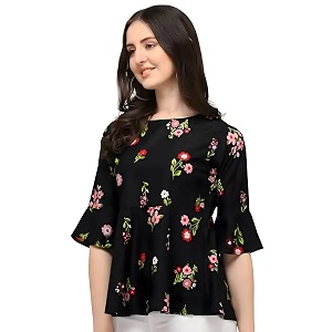 Casual Regular Sleeves Printed Women Black Top