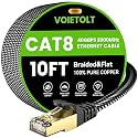 Cat 8 Ethernet Cable 10 FT Flat, High Speed 40Gbps 2000Mhz Braided Internet Cable with Gold Plated RJ45 Network LAN Cable SSTP, Heavy Duty Ethernet Cord Compatible for PS4/5, for Modems, PC/Laptop