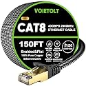 Cat 8 Ethernet Cable 150 FT Flat, High Speed 40Gbps 2000Mhz Braided Internet Cable with Gold Plated RJ45 Network LAN Cable SSTP, Heavy Duty Ethernet Cord Compatible for PS4/5, for Modems, PC/Laptop