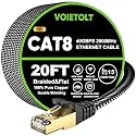 Cat 8 Ethernet Cable 20 FT Flat, High Speed 40Gbps 2000Mhz Braided Internet Cable with Gold Plated RJ45 Network LAN Cable SSTP, Heavy Duty Ethernet Cord Compatible for PS4/5, for Modems, PC