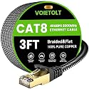 Cat 8 Ethernet Cable 3 FT Flat, High Speed 40Gbps 2000Mhz Braided Internet Cable with Gold Plated RJ45 Network LAN Cable SSTP, Heavy Duty Ethernet Cord Compatible for PS4/5, for Modems, PC/Laptop
