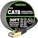 Cat 8 Ethernet Cable 30 FT Flat, High Speed 40Gbps 2000Mhz Braided Internet Cable with Gold Plated RJ45 Network LAN Cable SSTP, Heavy Duty Ethernet Cord Compatible for PS4/5, for Modems, PC/Laptop